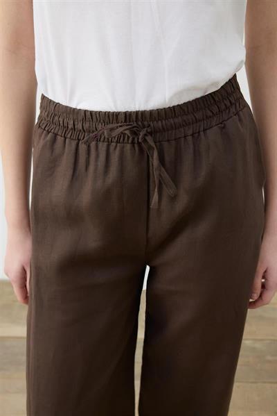 NATURAL 100% LINEN WIDE LEG PANTS DARK BROWN