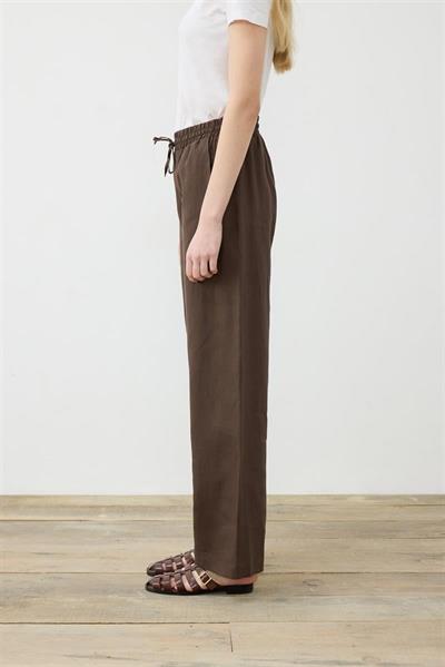 NATURAL 100% LINEN WIDE LEG PANTS DARK BROWN
