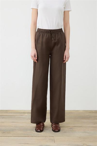 NATURAL 100% LINEN WIDE LEG PANTS DARK BROWN