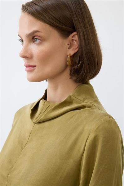 NIVA WASHED SILK HIGH NECK DRESS GREEN