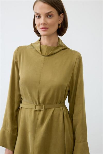 NIVA WASHED SILK HIGH NECK DRESS GREEN