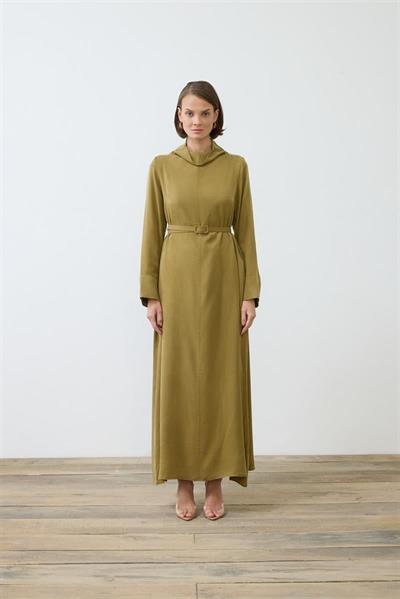 NIVA WASHED SILK HIGH NECK DRESS GREEN