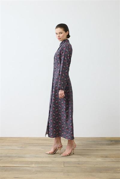 NOIR PATTERNED LIGHT GABARDINE SHIRT DRESS NAVY BLUE