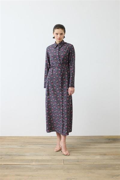 NOIR PATTERNED LIGHT GABARDINE SHIRT DRESS NAVY BLUE