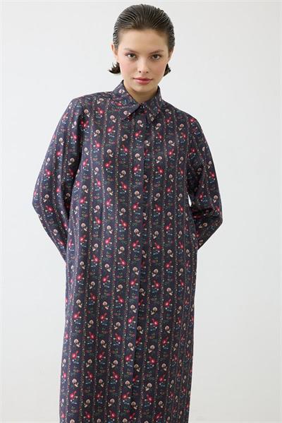 NOIR PATTERNED LIGHT GABARDINE SHIRT DRESS NAVY BLUE