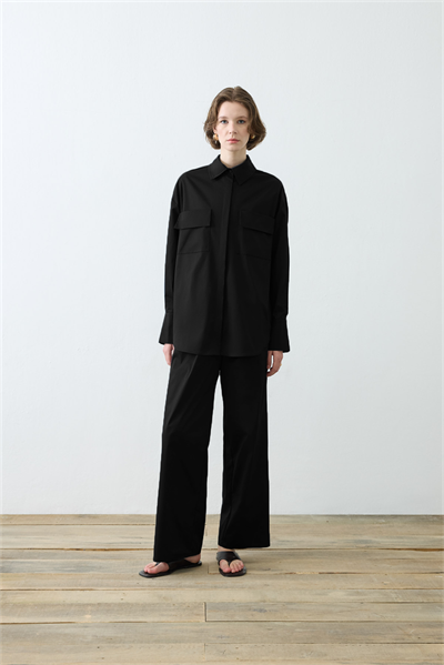 NOVA PAPER TOUCH COTTON SHIRT WITH POCKETS BLACK