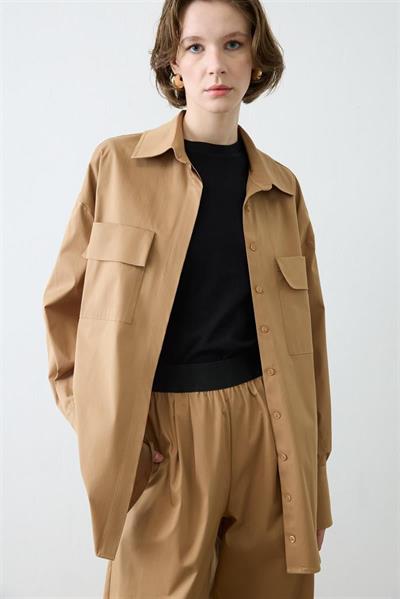 NOVA PAPER TOUCH COTTON SHIRT WITH POCKETS CAMEL