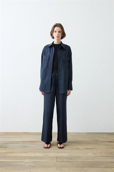 NOVA PAPER TOUCH COTTON SHIRT WITH POCKETS NAVY BLUE