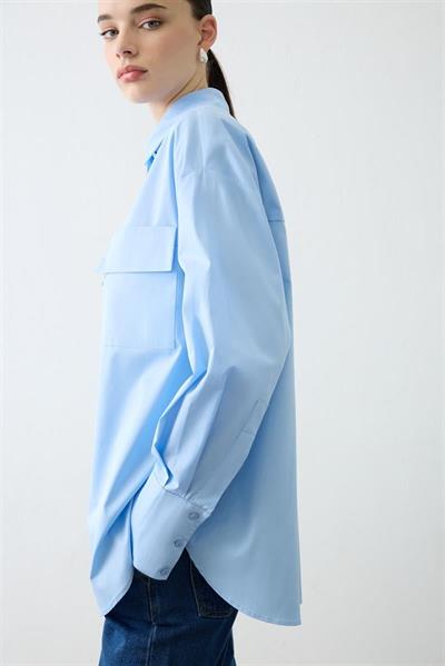 NOVA PAPER TOUCH COTTON SHIRT WITH POCKETS BLUE