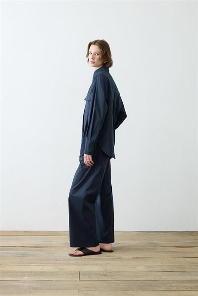 NOVA PAPER TOUCH COTTON SHIRT WITH POCKETS NAVY BLUE