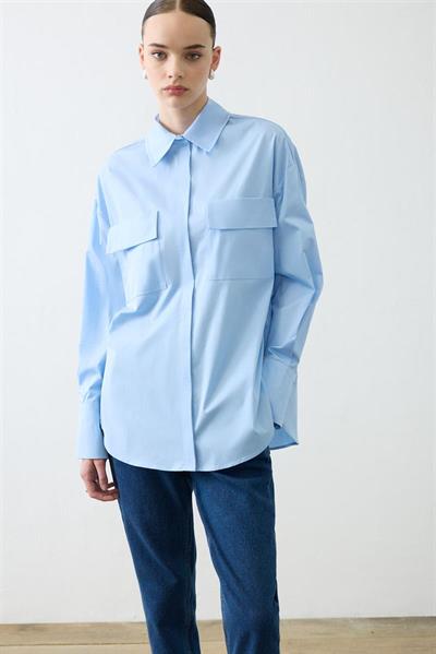 NOVA PAPER TOUCH COTTON SHIRT WITH POCKETS BLUE
