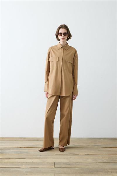 NOVA PAPER TOUCH COTTON SHIRT WITH POCKETS CAMEL