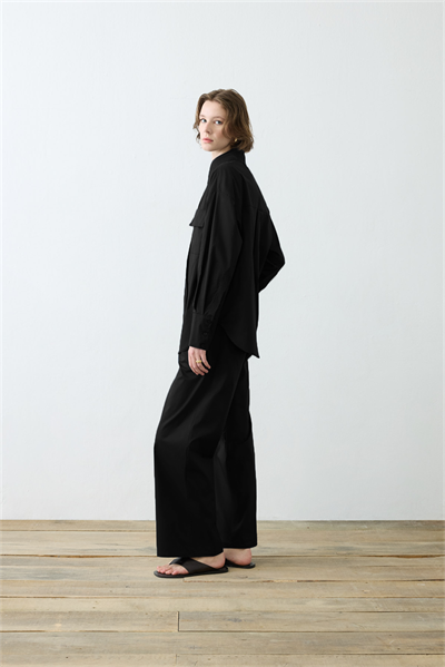 NOVA PAPER TOUCH COTTON SHIRT WITH POCKETS BLACK