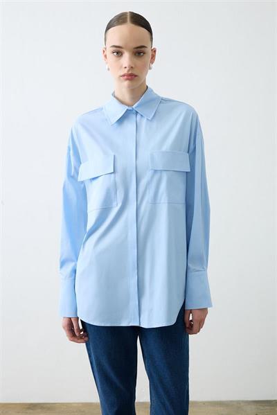 NOVA PAPER TOUCH COTTON SHIRT WITH POCKETS BLUE