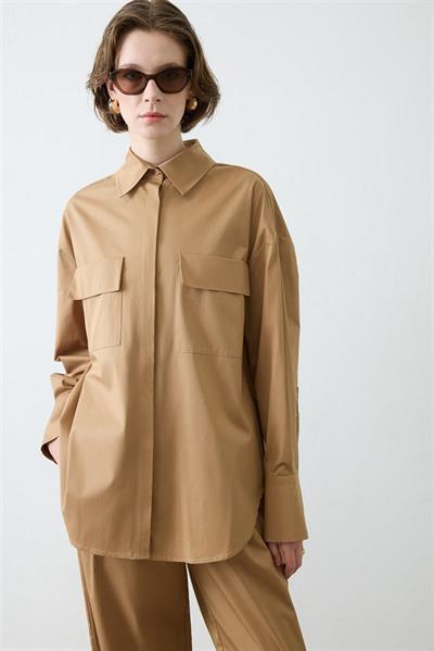 NOVA PAPER TOUCH COTTON SHIRT WITH POCKETS CAMEL