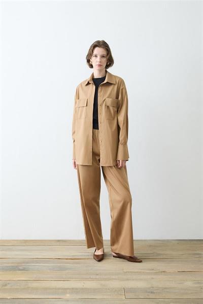 NOVA PAPER TOUCH COTTON SHIRT WITH POCKETS CAMEL