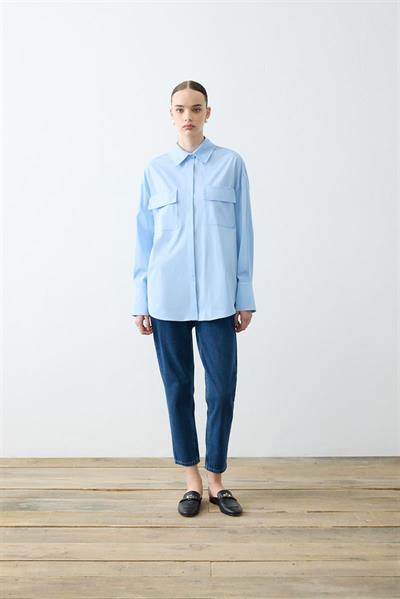 NOVA PAPER TOUCH COTTON SHIRT WITH POCKETS BLUE
