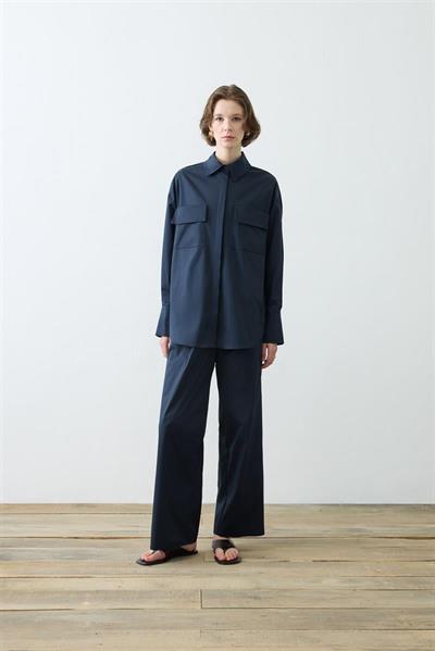 NOVA PAPER TOUCH COTTON SHIRT WITH POCKETS NAVY BLUE