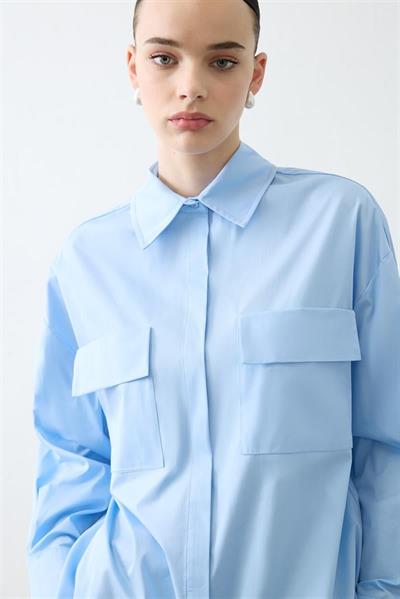 NOVA PAPER TOUCH COTTON SHIRT WITH POCKETS BLUE