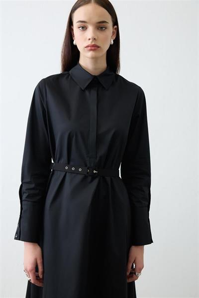 NOVA PAPER TOUCH POPLIN LOOSE FIT DRESS BLACK