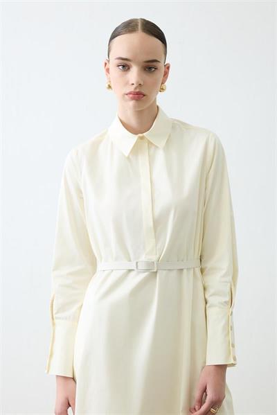 NOVA PAPER TOUCH POPLIN LOOSE FIT DRESS ECRU