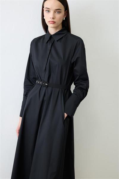 NOVA PAPER TOUCH POPLIN LOOSE FIT DRESS BLACK