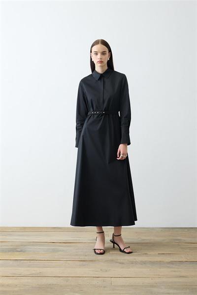 NOVA PAPER TOUCH POPLIN LOOSE FIT DRESS BLACK