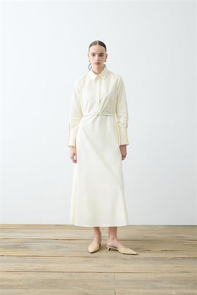 NOVA PAPER TOUCH POPLIN LOOSE FIT DRESS ECRU