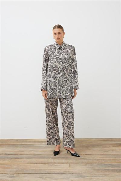 PAISLEY PATTERN TWILL PANTS SET BEIGE