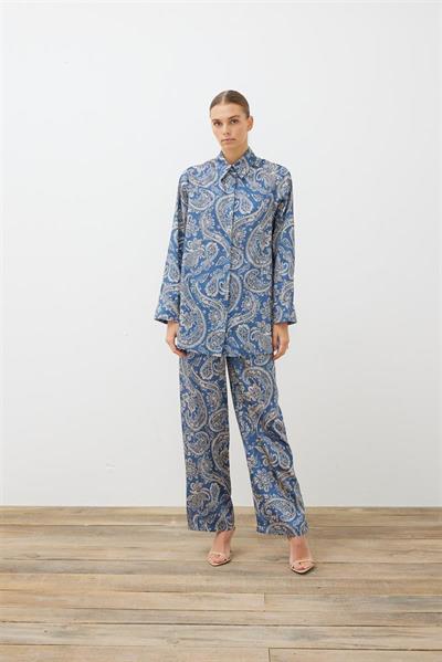 PAISLEY PATTERN TWILL PANTS SET BLUE