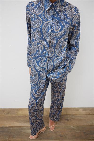 PAISLEY PATTERN TWILL PANTS SET BLUE