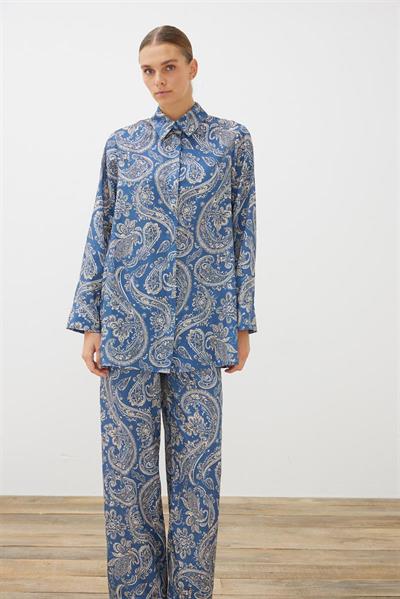 PAISLEY PATTERN TWILL PANTS SET BLUE