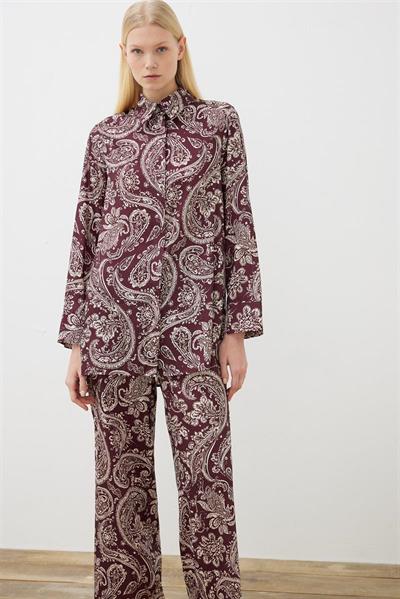 PAISLEY PATTERN TWILL PANTS SET BURGUNDY