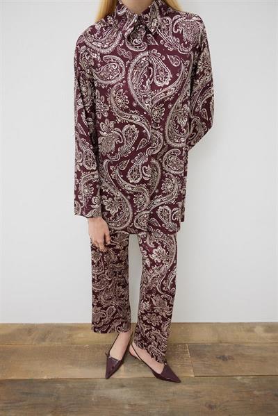 PAISLEY PATTERN TWILL PANTS SET BURGUNDY