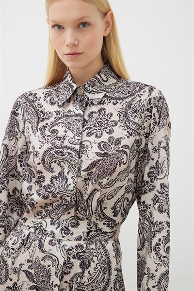 PAISLEY PATTERN TWILL SHIRT DRESS BEIGE