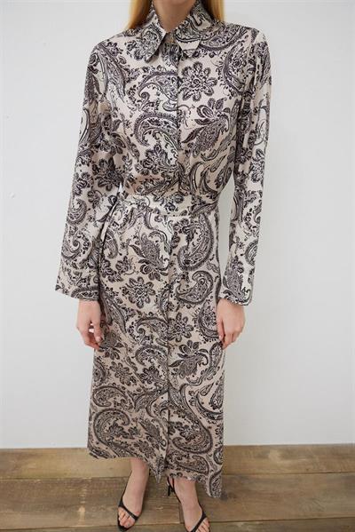 PAISLEY PATTERN TWILL SHIRT DRESS BEIGE