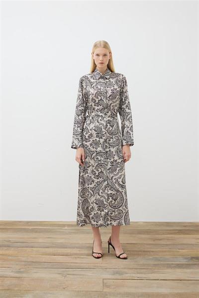 PAISLEY PATTERN TWILL SHIRT DRESS BEIGE