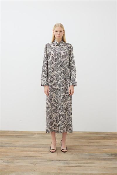 PAISLEY PATTERN TWILL SHIRT DRESS BEIGE