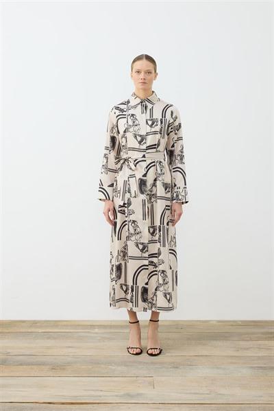 PARIS PATTERN TWILL SHIRT DRESS BEIGE