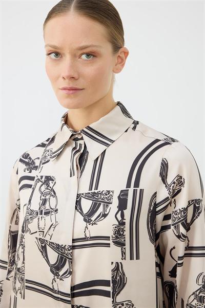 PARIS PATTERN TWILL SHIRT DRESS BEIGE