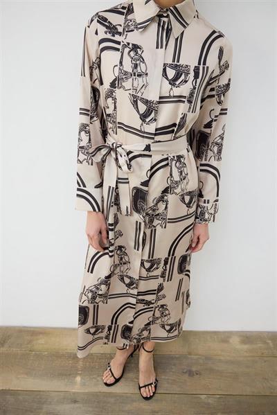 PARIS PATTERN TWILL SHIRT DRESS BEIGE