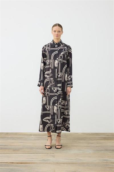 PARIS PATTERN TWILL SHIRT DRESS BLACK