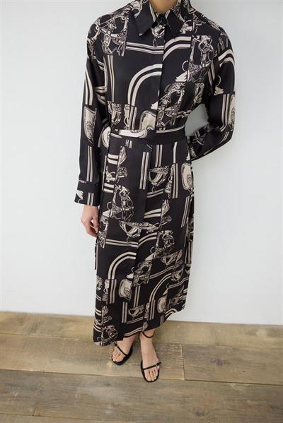 PARIS PATTERN TWILL SHIRT DRESS BLACK