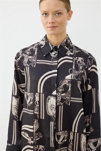 PARIS PATTERN TWILL SHIRT DRESS BLACK