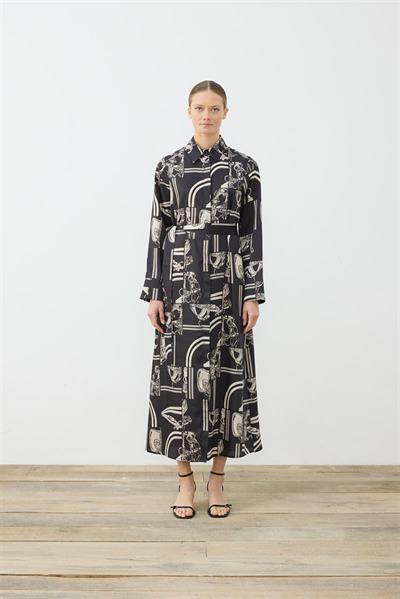 PARIS PATTERN TWILL SHIRT DRESS BLACK
