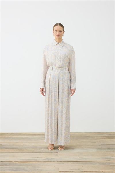 PASTEL PATTERN RAYON VISCOSE PLEATED PANTS SET BABY BLUE