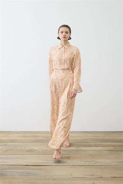 PASTEL PATTERN RAYON VISCOSE PLEATED PANTS SET POWDER PINK