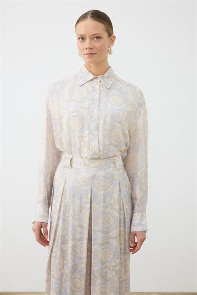 PASTEL PATTERN RAYON VISCOSE PLEATED PANTS SET BABY BLUE