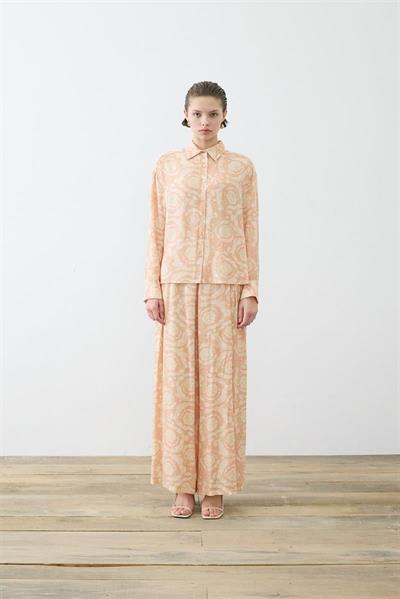 PASTEL PATTERN RAYON VISCOSE PLEATED PANTS SET POWDER PINK