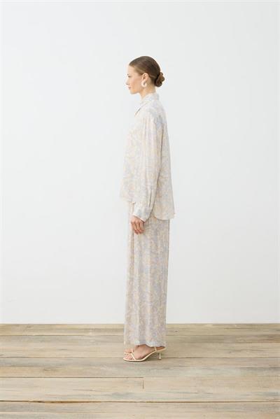 PASTEL PATTERN RAYON VISCOSE PLEATED PANTS SET BABY BLUE